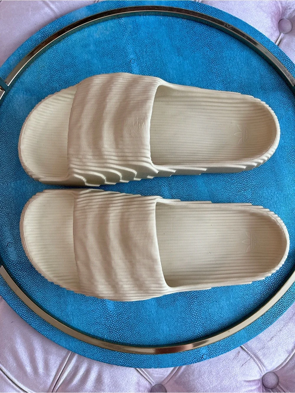 adidas Pale Yellow Ribbed Foam Slide - Picture 2 of 4